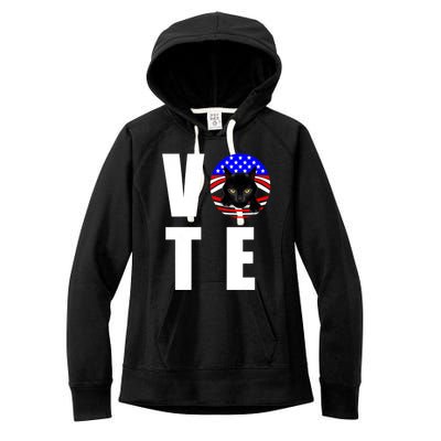 Childless Cat Ladies Vote 2024 Retro American Flag Stars Women's Fleece Hoodie