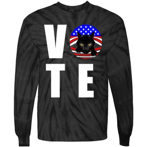 Childless Cat Ladies Vote 2024 Retro American Flag Stars Tie-Dye Long Sleeve Shirt