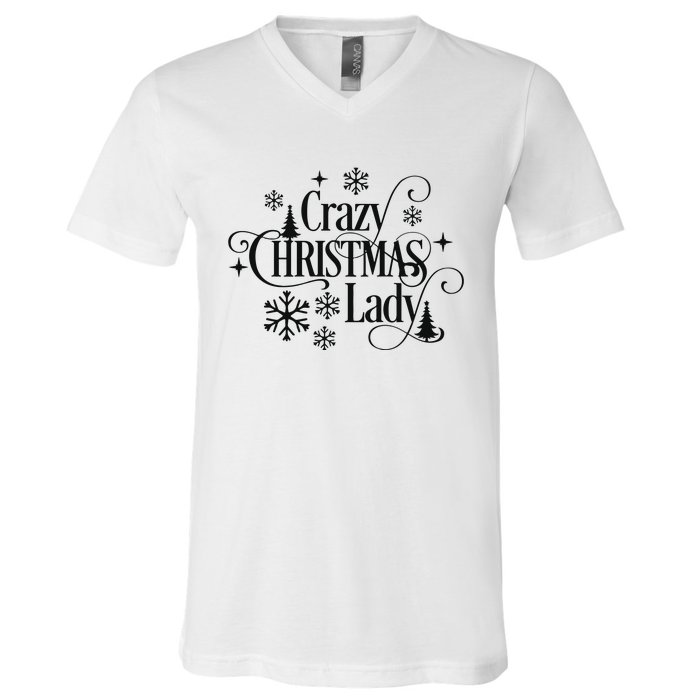 Crazy Christmas Lady V-Neck T-Shirt