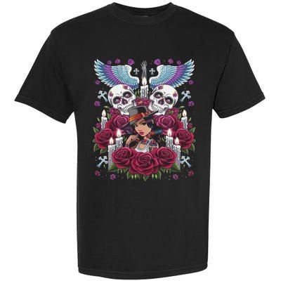 Chicano Chicana La Raza Barrio Tattoo Art Death Garment-Dyed Heavyweight T-Shirt