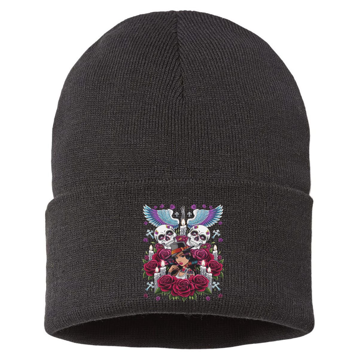 Chicano Chicana La Raza Barrio Tattoo Art Death Sustainable Knit Beanie