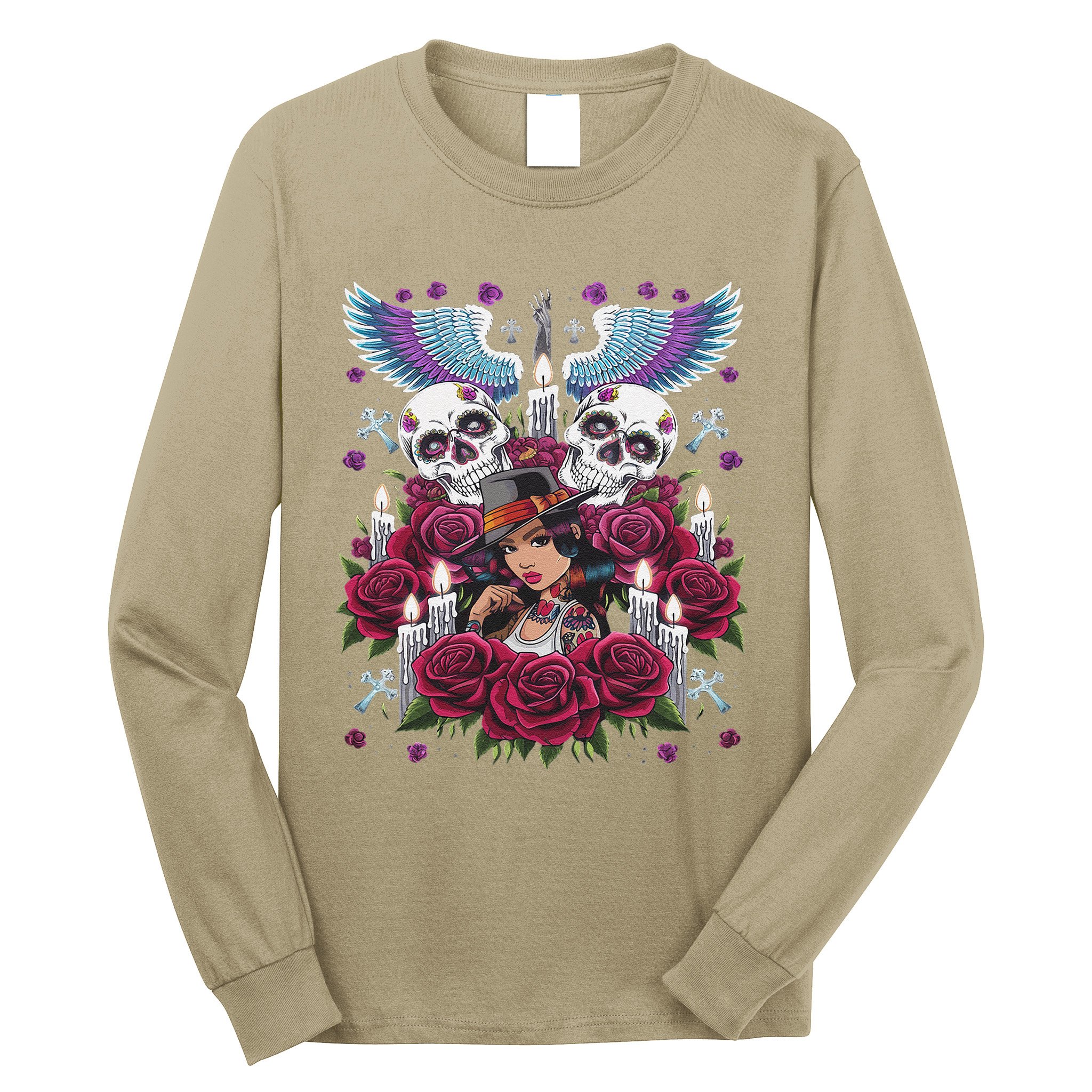 Chicano Chicana La Raza Barrio Tattoo Art Death Long Sleeve Shirt