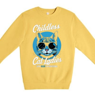 Childless Cat Ladies Vote Blue In November Democrats Liberal Premium Crewneck Sweatshirt