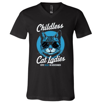 Childless Cat Ladies Vote Blue In November Democrats Liberal V-Neck T-Shirt