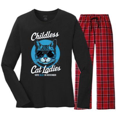 Childless Cat Ladies Vote Blue In November Democrats Liberal Women's Long Sleeve Flannel Pajama Set 