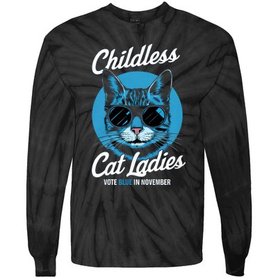 Childless Cat Ladies Vote Blue In November Democrats Liberal Tie-Dye Long Sleeve Shirt