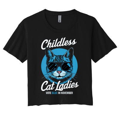 Childless Cat Ladies Vote Blue In November Democrats Liberal Women's Crop Top Tee