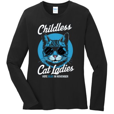 Childless Cat Ladies Vote Blue In November Democrats Liberal Ladies Long Sleeve Shirt