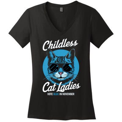 Childless Cat Ladies Vote Blue In November Democrats Liberal Women's V-Neck T-Shirt