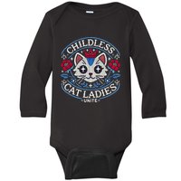 Childless Cat Ladies Unite Cute Vintage Top Hilarious Election 2024 Apparel Baby Long Sleeve Bodysuit