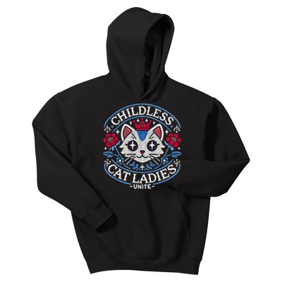 Childless Cat Ladies Unite Cute Vintage Top Hilarious Election 2024 Apparel Kids Hoodie