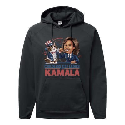 Childless Cat Ladies For Kamala Performance Fleece Hoodie