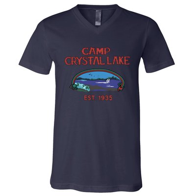 Camp Crystal Lake Est 1935 Halloween Horror Movie Scary V-Neck T-Shirt