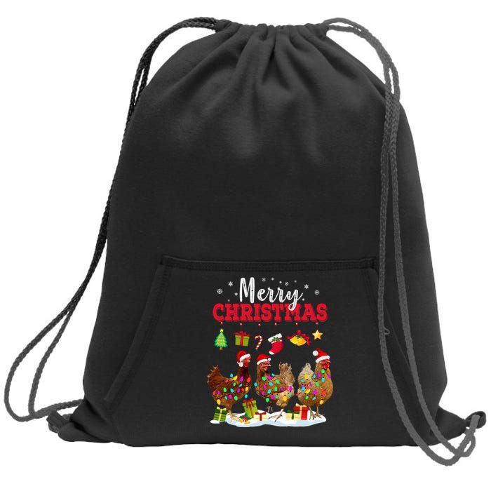 Chicken Christmas Lights Merry Xmas Family Matching Pajama Sweatshirt Cinch Pack Bag