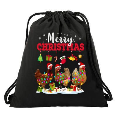 Chicken Christmas Lights Merry Xmas Family Matching Pajama Drawstring Bag