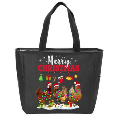 Chicken Christmas Lights Merry Xmas Family Matching Pajama Zip Tote Bag