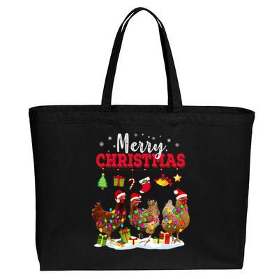 Chicken Christmas Lights Merry Xmas Family Matching Pajama Cotton Canvas Jumbo Tote