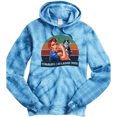 Childless Cat Ladies Vote Rosie The Riveter Vintage Tie Dye Hoodie