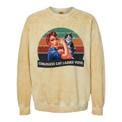 Childless Cat Ladies Vote Rosie The Riveter Vintage Colorblast Crewneck Sweatshirt