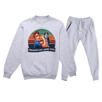 Childless Cat Ladies Vote Rosie The Riveter Vintage Premium Crewneck Sweatsuit Set