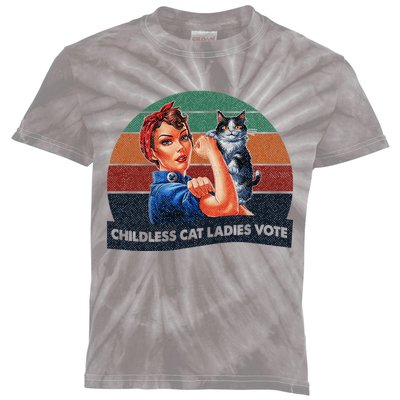 Childless Cat Ladies Vote Rosie The Riveter Vintage Kids Tie-Dye T-Shirt