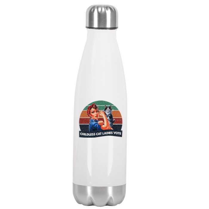 Childless Cat Ladies Vote Rosie The Riveter Vintage Stainless Steel Insulated Water Bottle