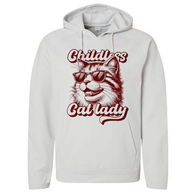 Childless Cat Lady Funny Cat Saying Premium Performance Fleece Hoodie