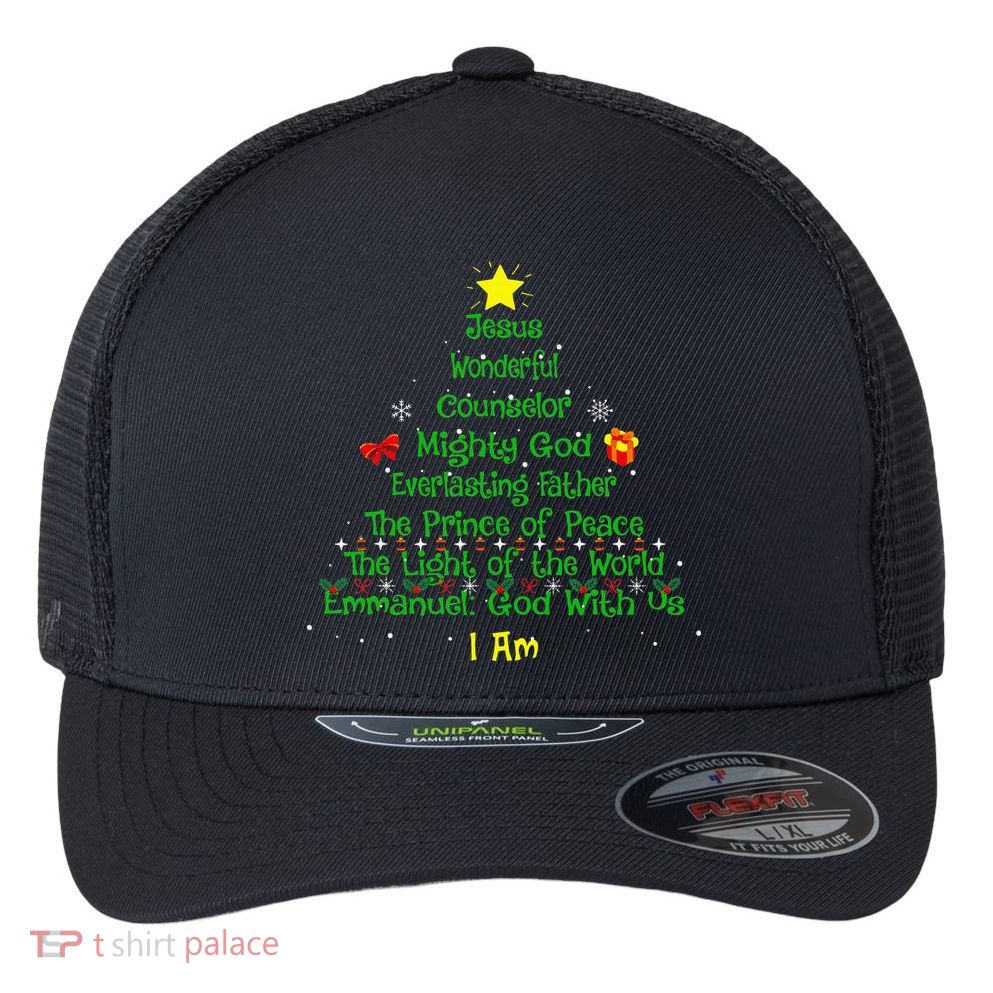 Christian Christmas Lover Bible Names of Jesus Tree Flexfit Unipanel Trucker Cap