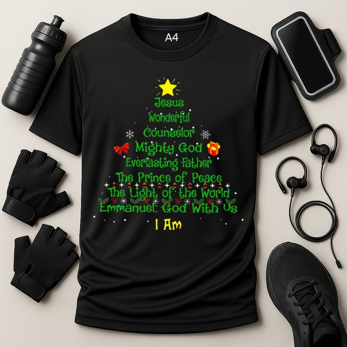 Christian Christmas Lover Bible Names of Jesus Tree Cooling Performance Crew T-Shirt