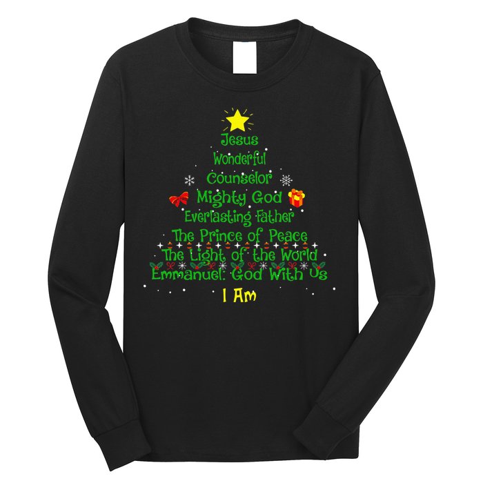 Christian Christmas Lover Bible Names of Jesus Tree Long Sleeve Shirt