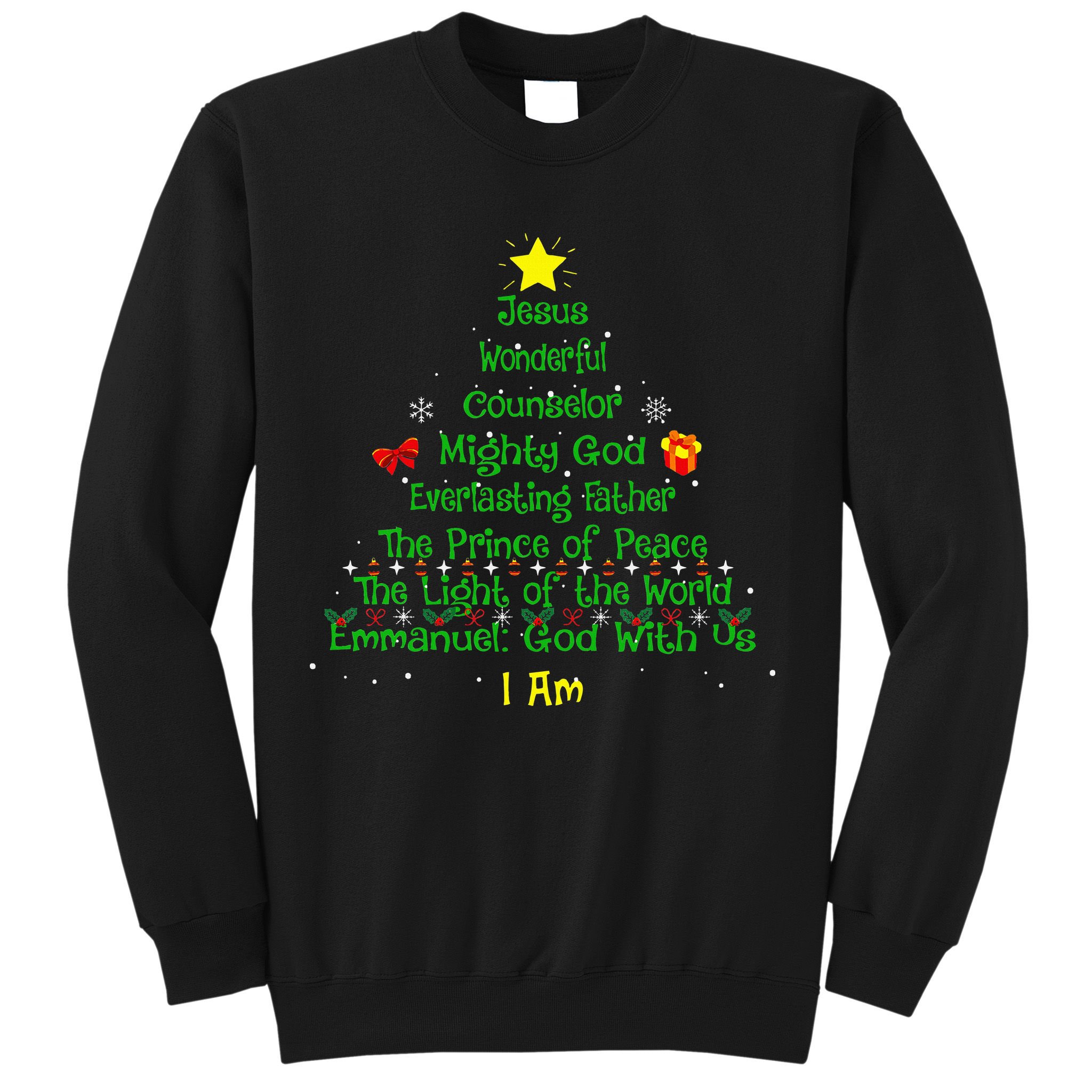 Christian Christmas Lover Bible Names of Jesus Tree Sweatshirt