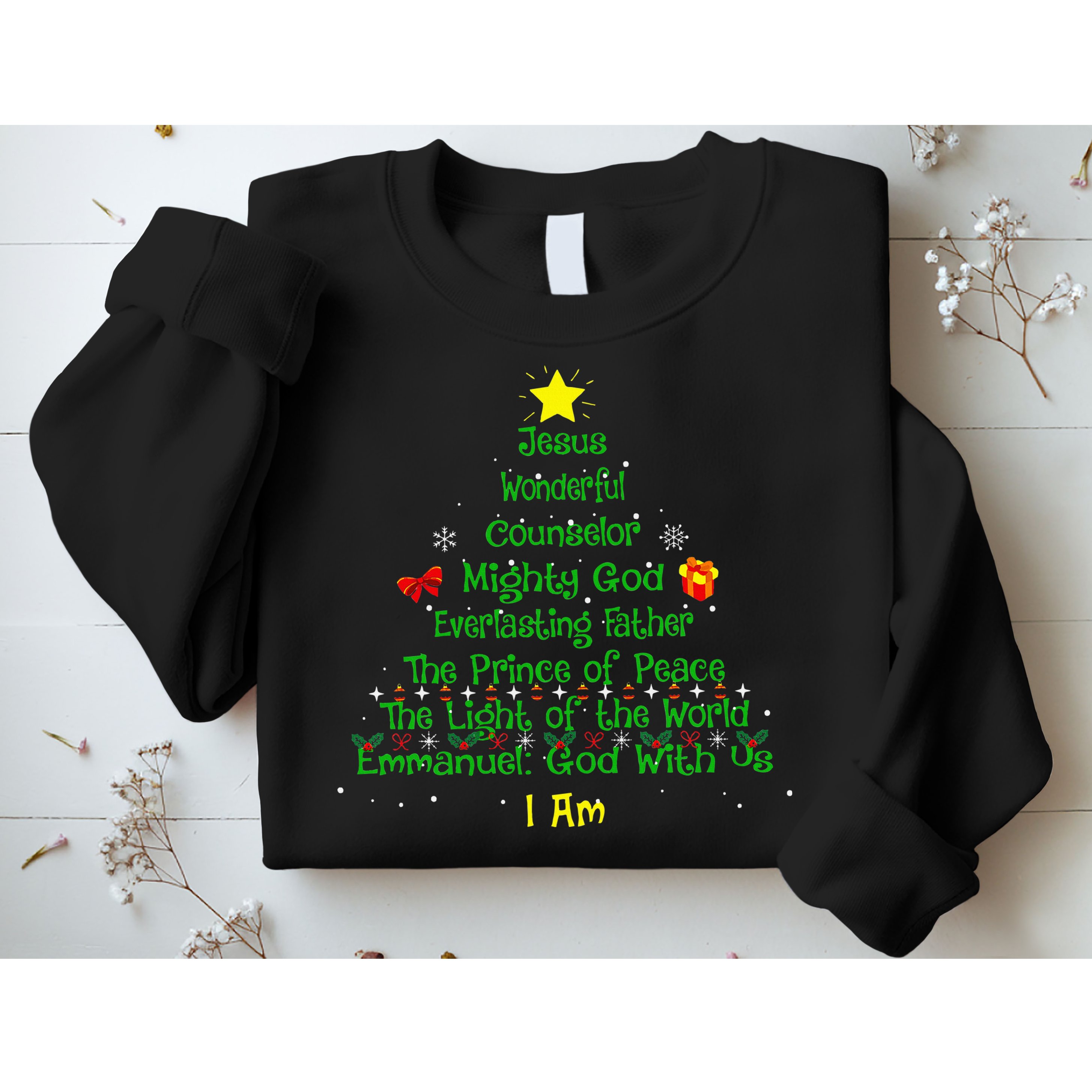 Christian Christmas Lover Bible Names of Jesus Tree Sweatshirt