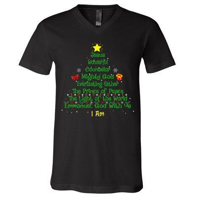 Christian Christmas Lover Bible Names of Jesus Tree V-Neck T-Shirt