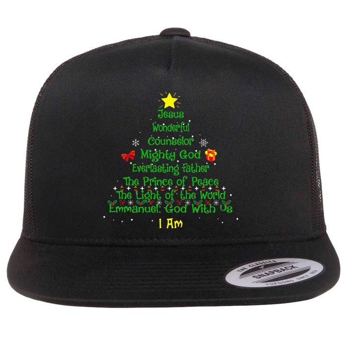 Christian Christmas Lover Bible Names of Jesus Tree Flat Bill Trucker Hat