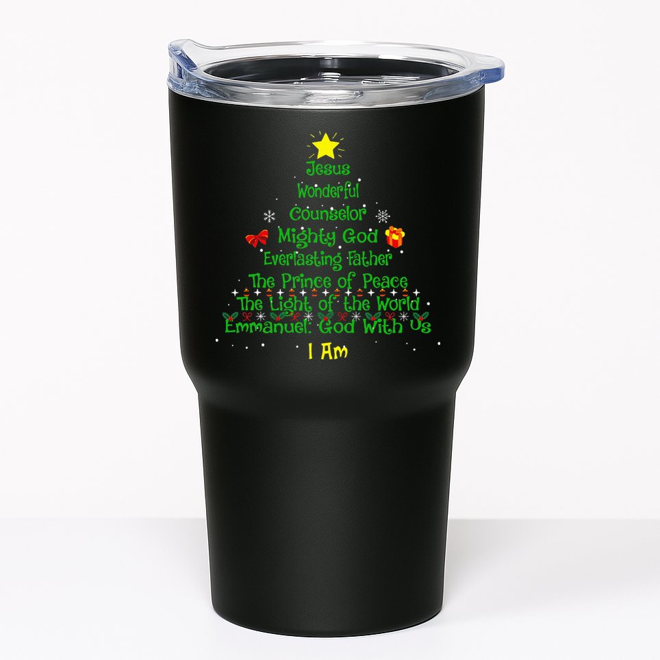 Christian Christmas Lover Bible Names of Jesus Tree Tumbler