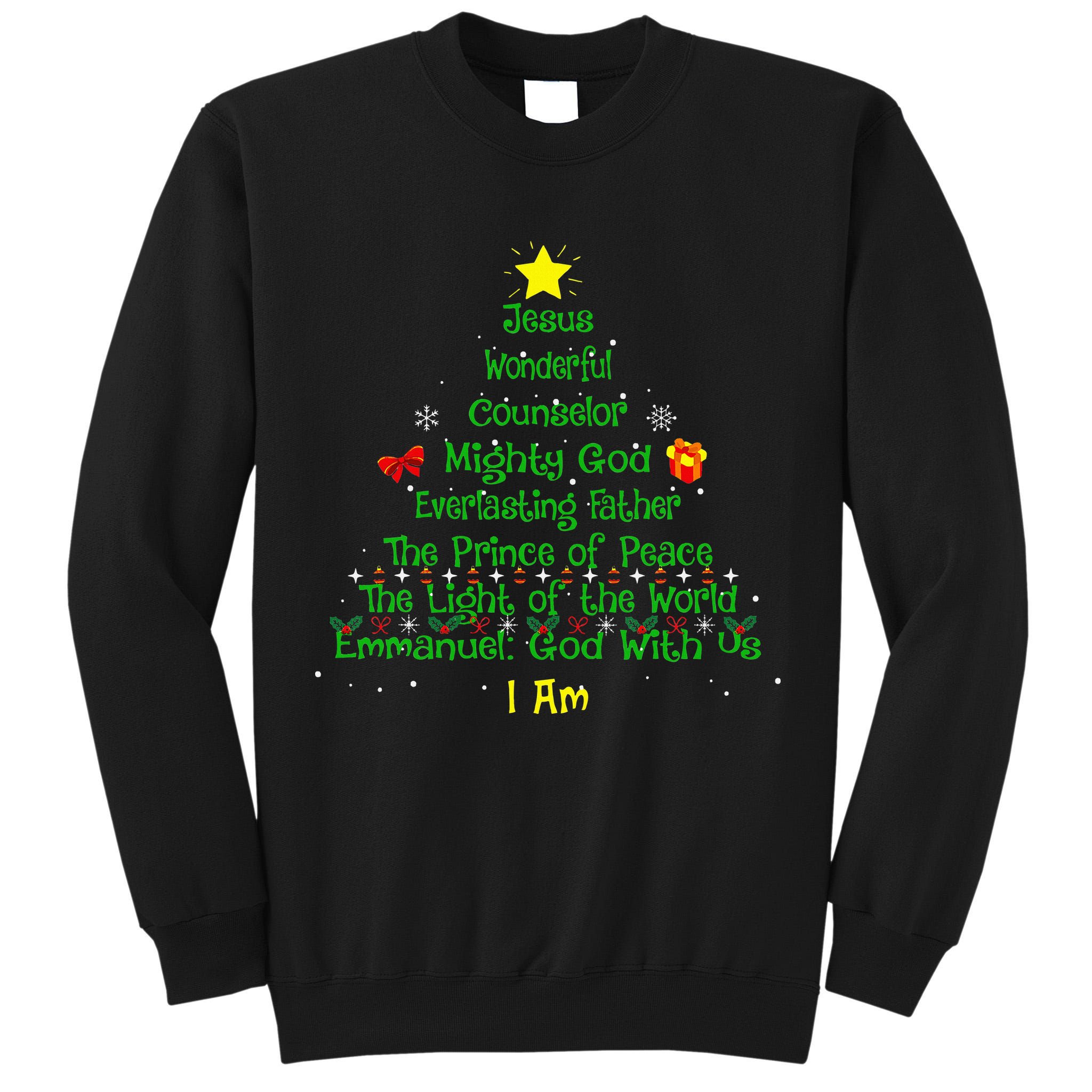 Christian Christmas Lover Bible Names of Jesus Tree Tall Sweatshirt
