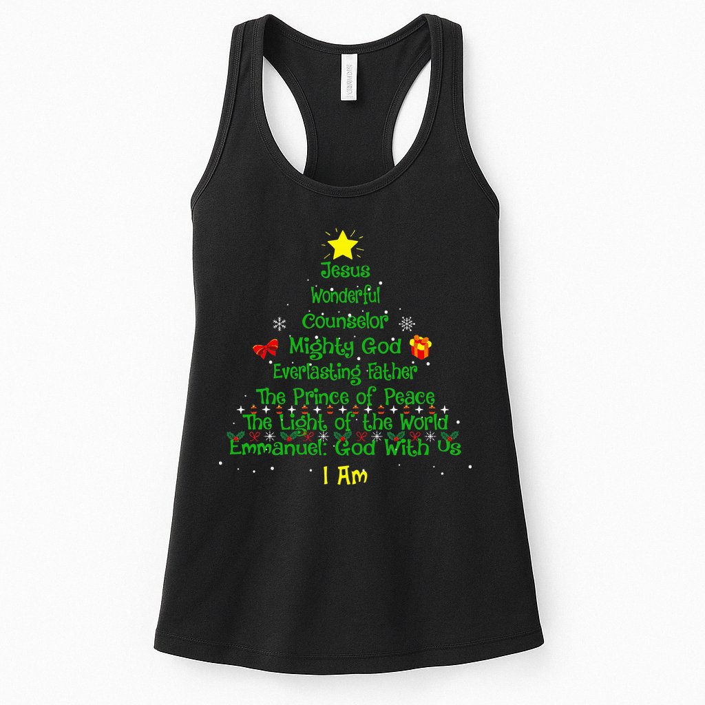 Christian Christmas Lover Bible Names of Jesus Tree Womens Tank Top