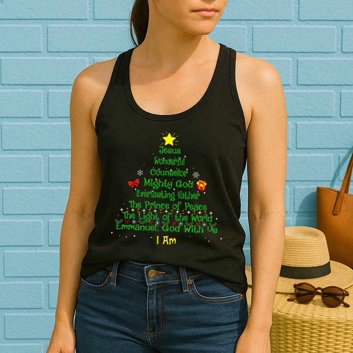 Christian Christmas Lover Bible Names of Jesus Tree Womens Tank Top