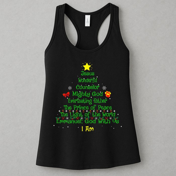 Christian Christmas Lover Bible Names of Jesus Tree Womens Tank Top