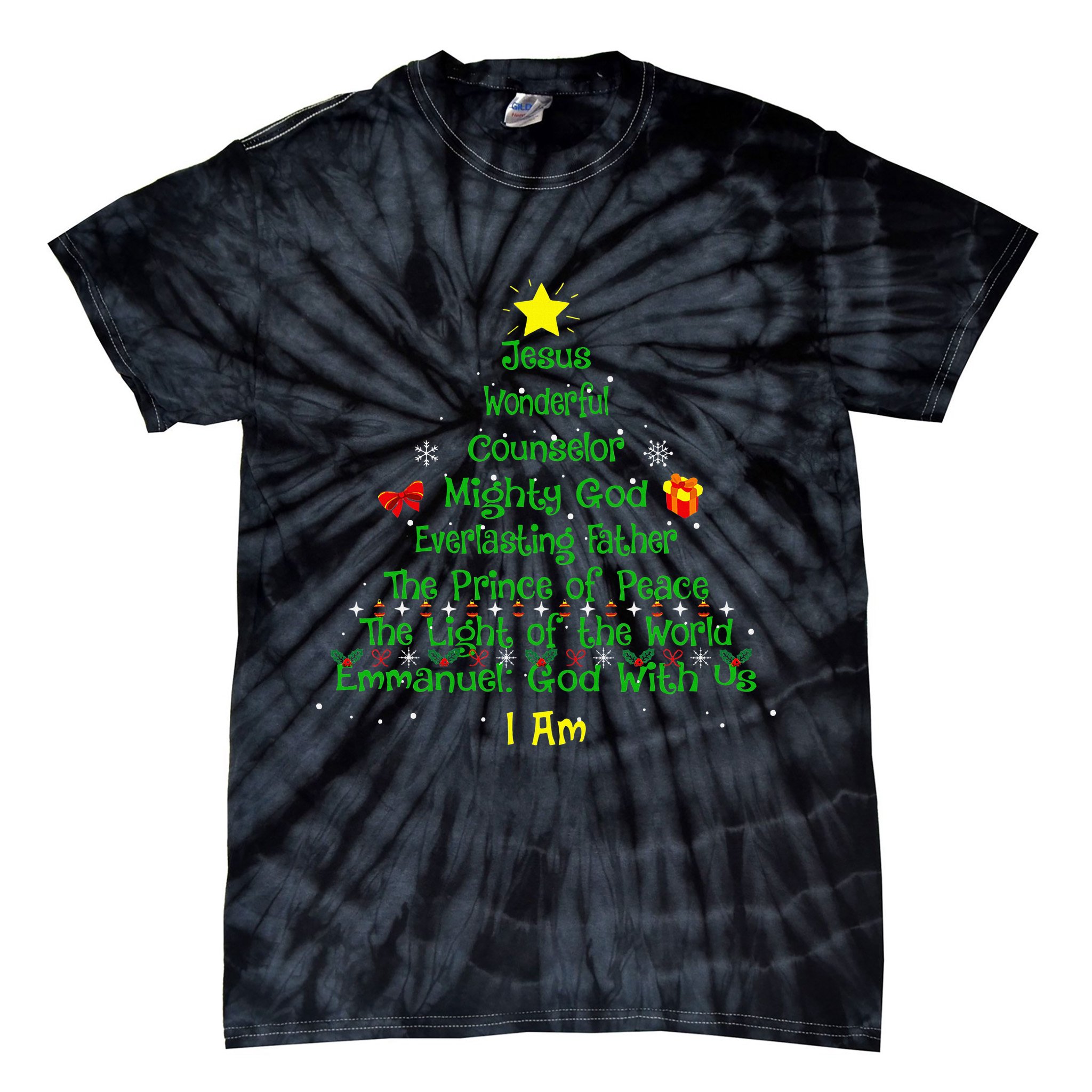 Christian Christmas Lover Bible Names of Jesus Tree Tie-Dye T-Shirt