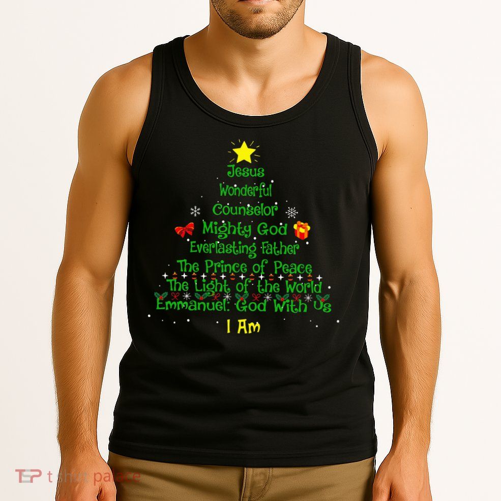 Christian Christmas Lover Bible Names of Jesus Tree Tank Top