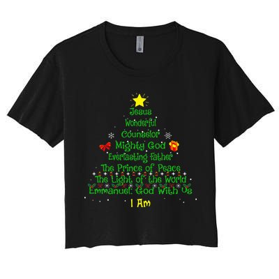 Christian Christmas Lover Bible Names of Jesus Tree Crop Top