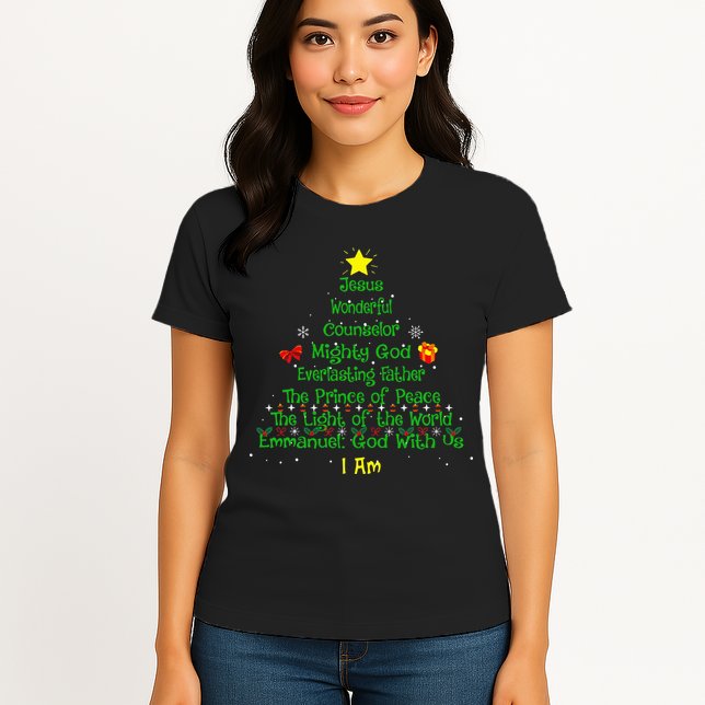 Christian Christmas Lover Bible Names of Jesus Tree Womens T-Shirt