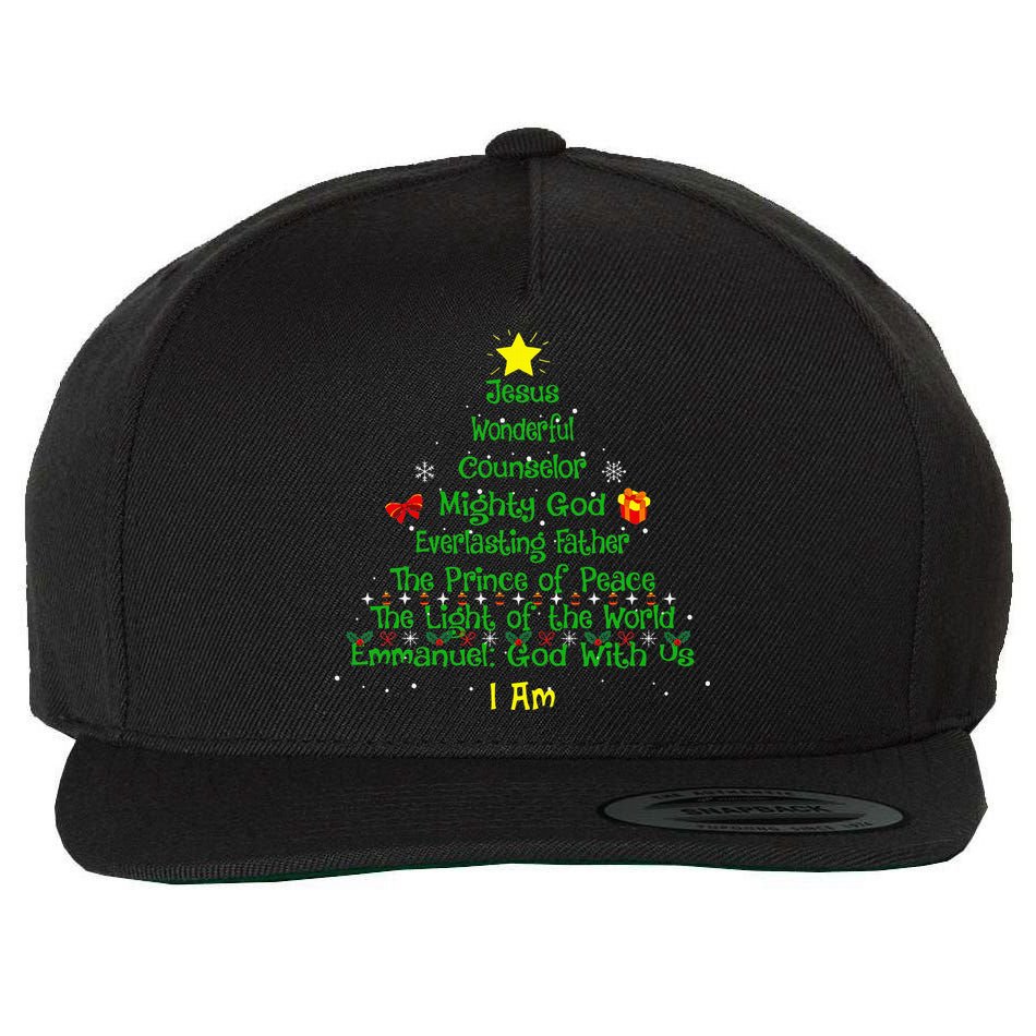 Christian Christmas Lover Bible Names of Jesus Tree Wool Snapback Cap