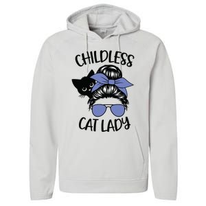 Childless Cat Lady Messy Bun Performance Fleece Hoodie