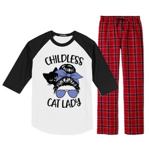 Childless Cat Lady Messy Bun Raglan Sleeve Pajama Set