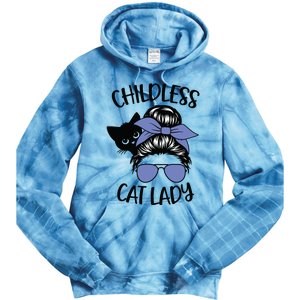 Childless Cat Lady Messy Bun Tie Dye Hoodie