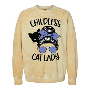 Childless Cat Lady Messy Bun Colorblast Crewneck Sweatshirt