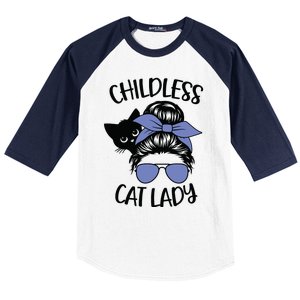 Childless Cat Lady Messy Bun Baseball Sleeve Shirt