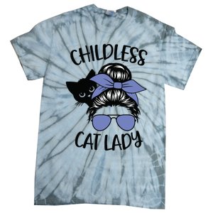 Childless Cat Lady Messy Bun Tie-Dye T-Shirt